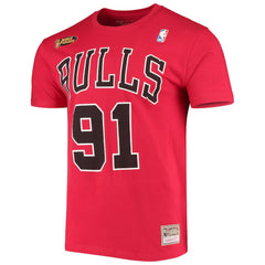Dennis Rodman Chicago Bulls Hardwood Classics Stitch Name & Number T-Shirt Red - NBA