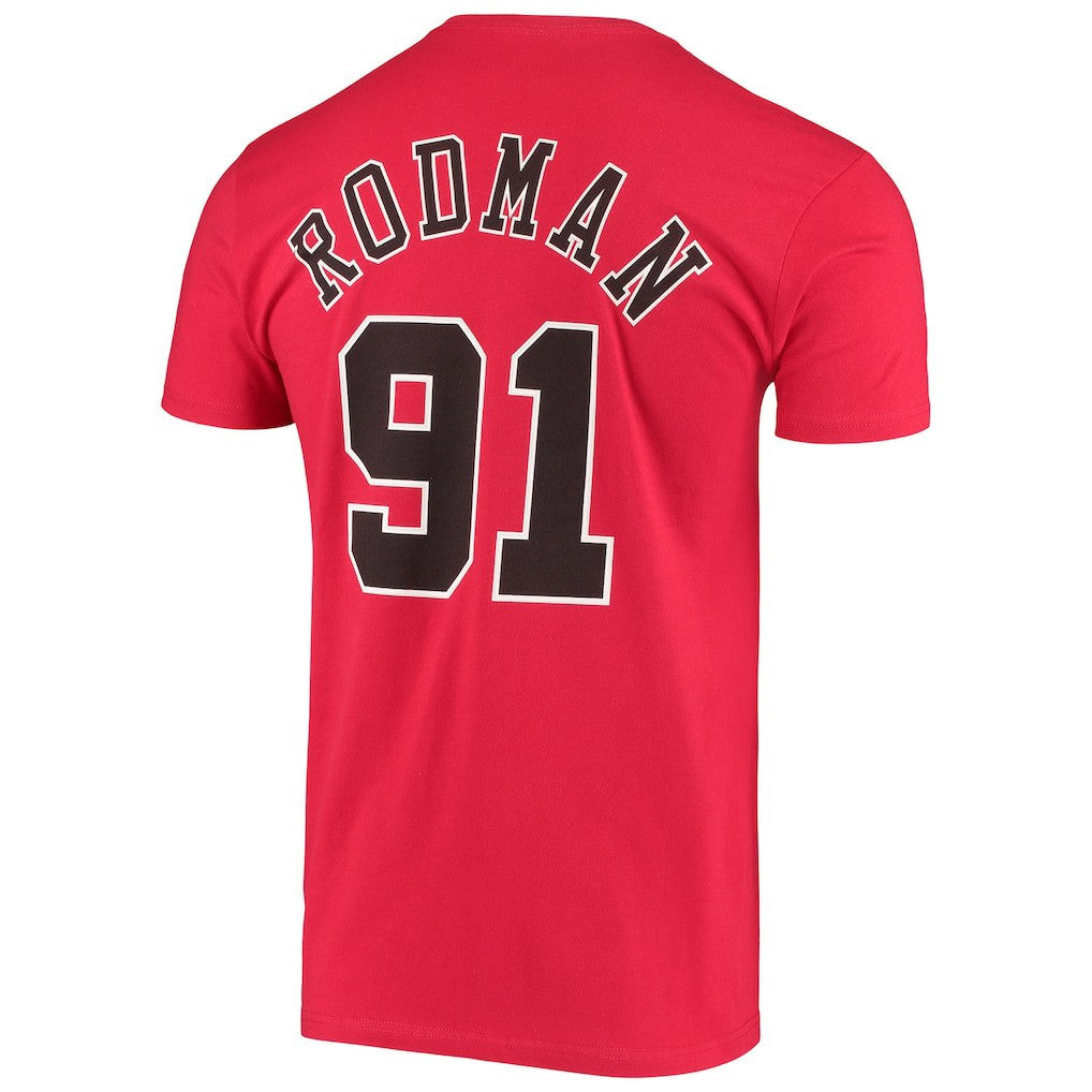 Dennis Rodman Chicago Bulls Hardwood Classics Stitch Name & Number T-Shirt Red - NBA