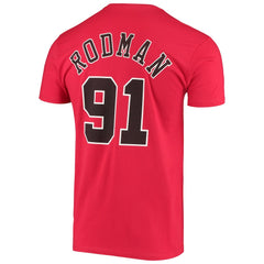 Dennis Rodman Chicago Bulls Hardwood Classics Stitch Name & Number T-Shirt Red - NBA