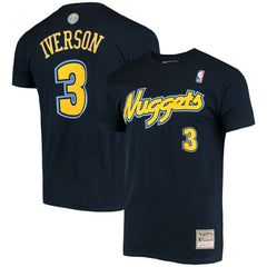 Allen Iverson Denver Nuggets Hardwood Classics Stitch Name & Number T-Shirt Navy - NBA