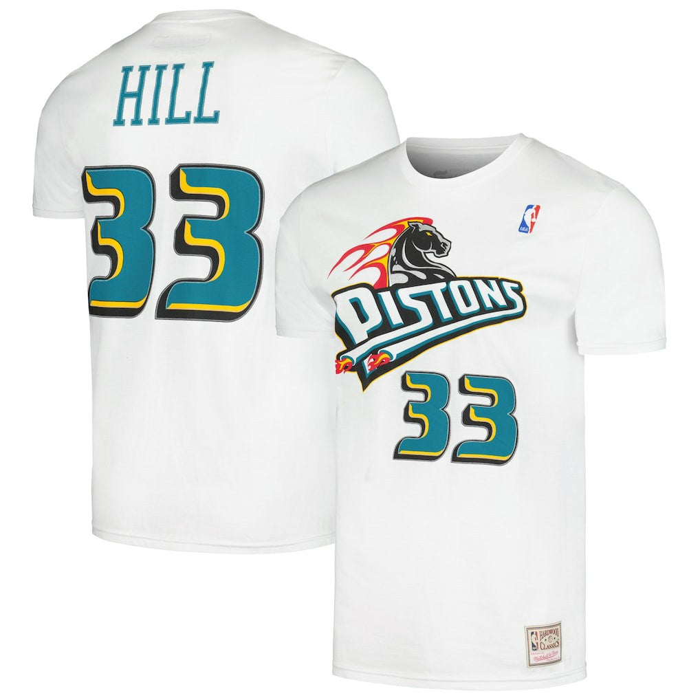 Grant Hill Detroit Pistons Hardwood Classics Stitch Name & Number T-Shirt White - NBA