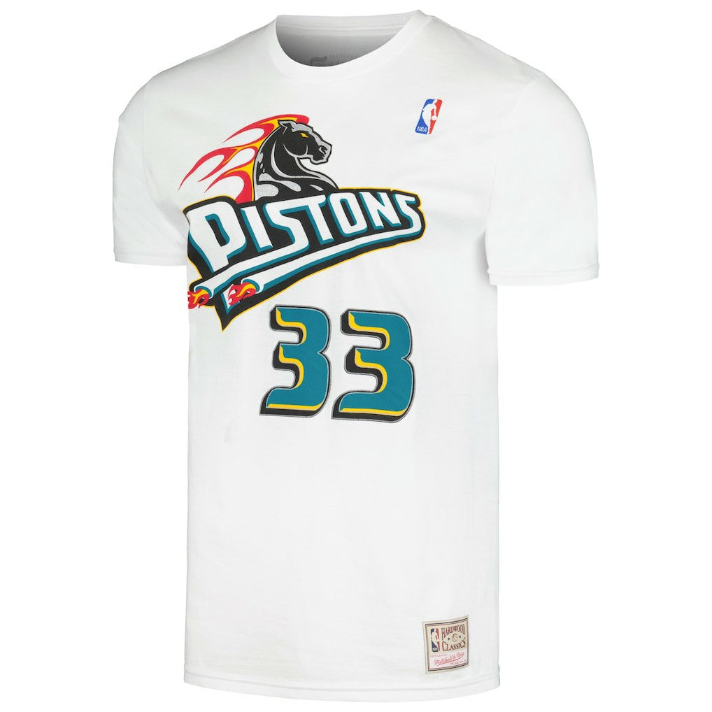 Grant Hill Detroit Pistons Hardwood Classics Stitch Name & Number T-Shirt White - NBA