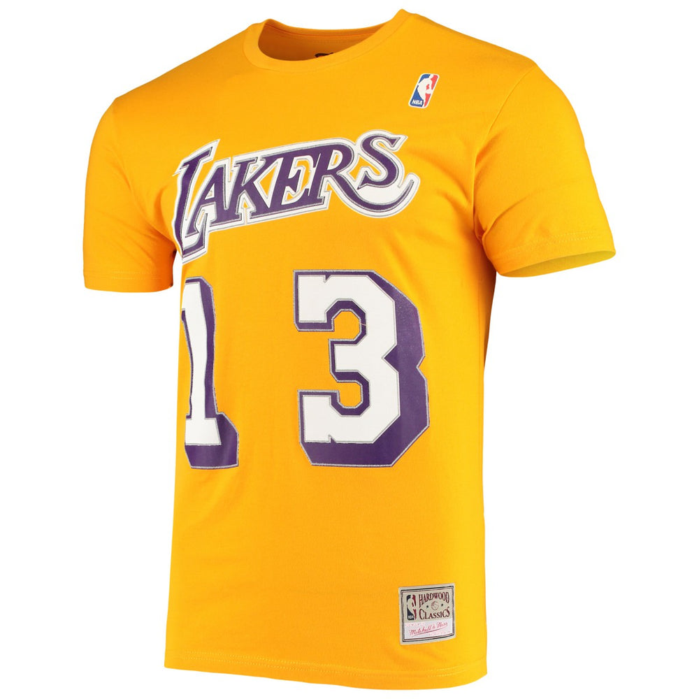 Wilt Chamberlain Los Angeles Lakers Hardwood Classics Stitch Name & Number T-Shirt Gold - NBA