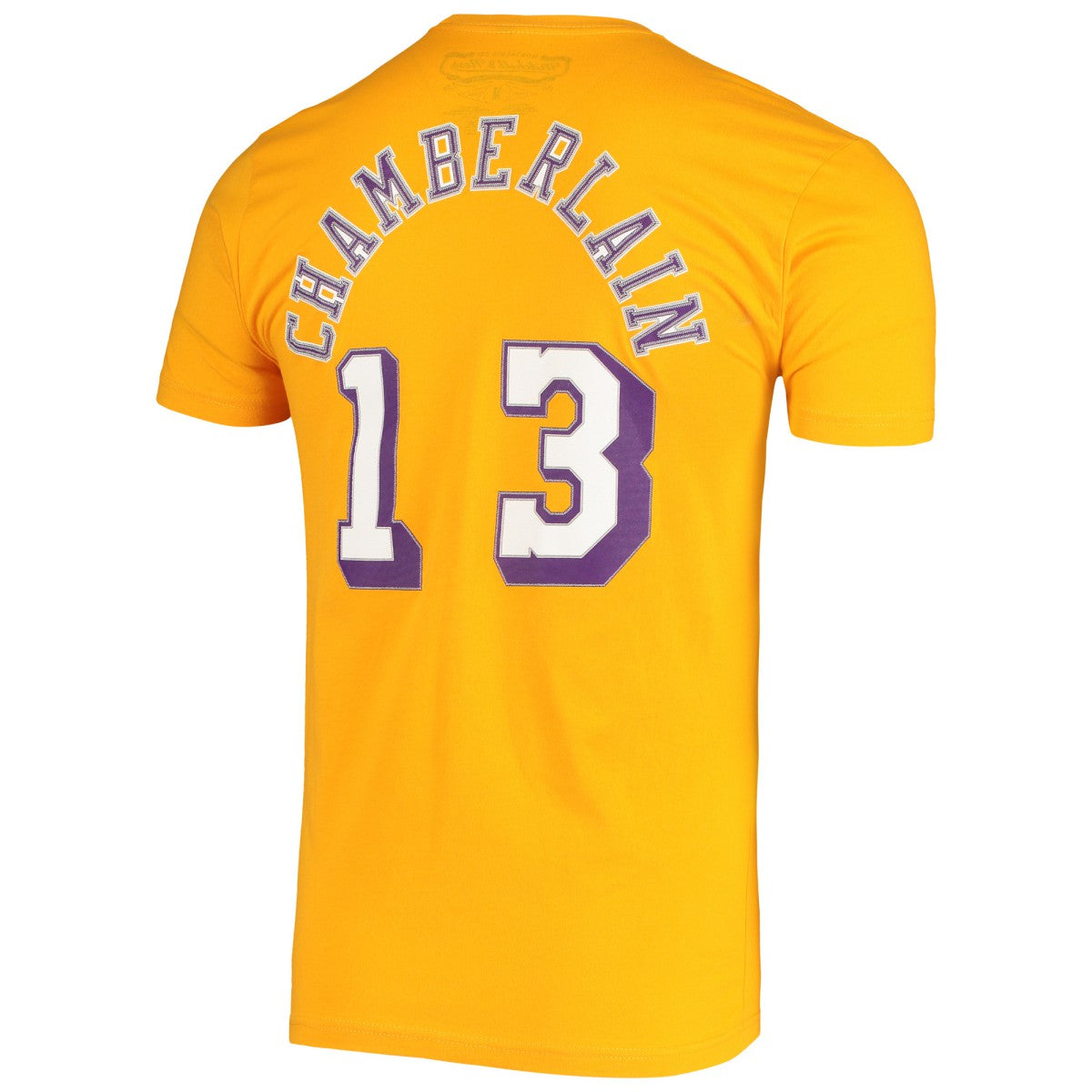 Wilt Chamberlain Los Angeles Lakers Hardwood Classics Stitch Name & Number T-Shirt Gold - NBA