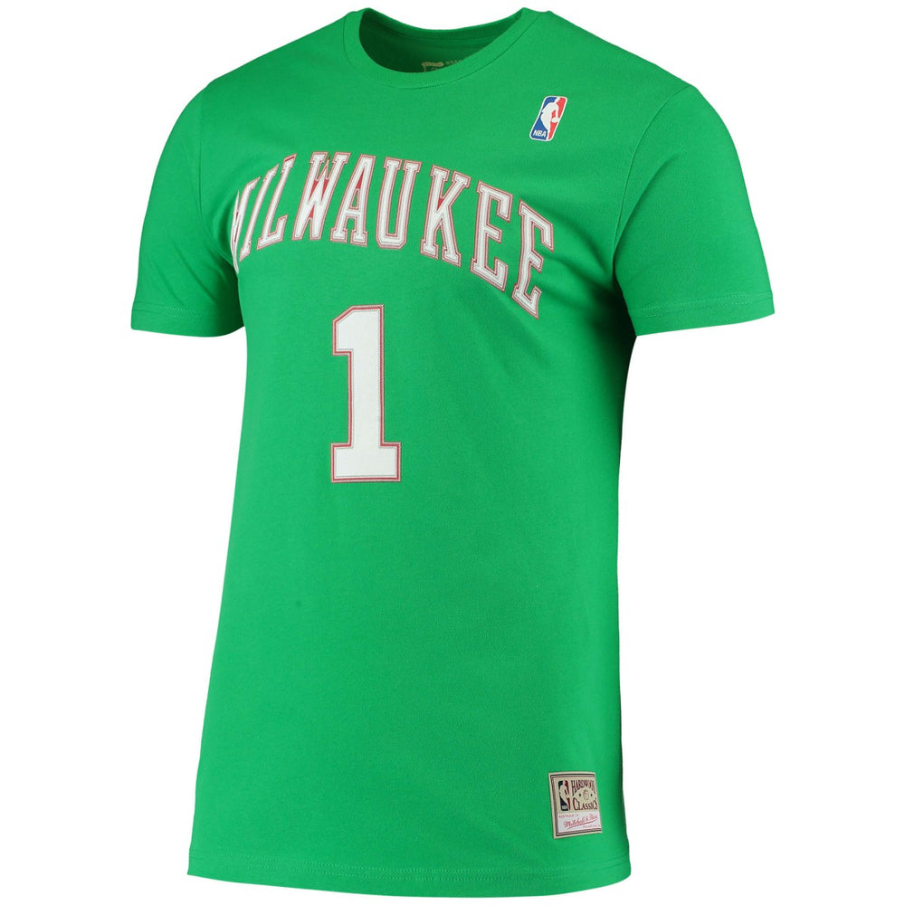 Oscar Robertson Milwaukee Bucks Hardwood Classics Stitch Name & Number T-Shirt Green - NBA