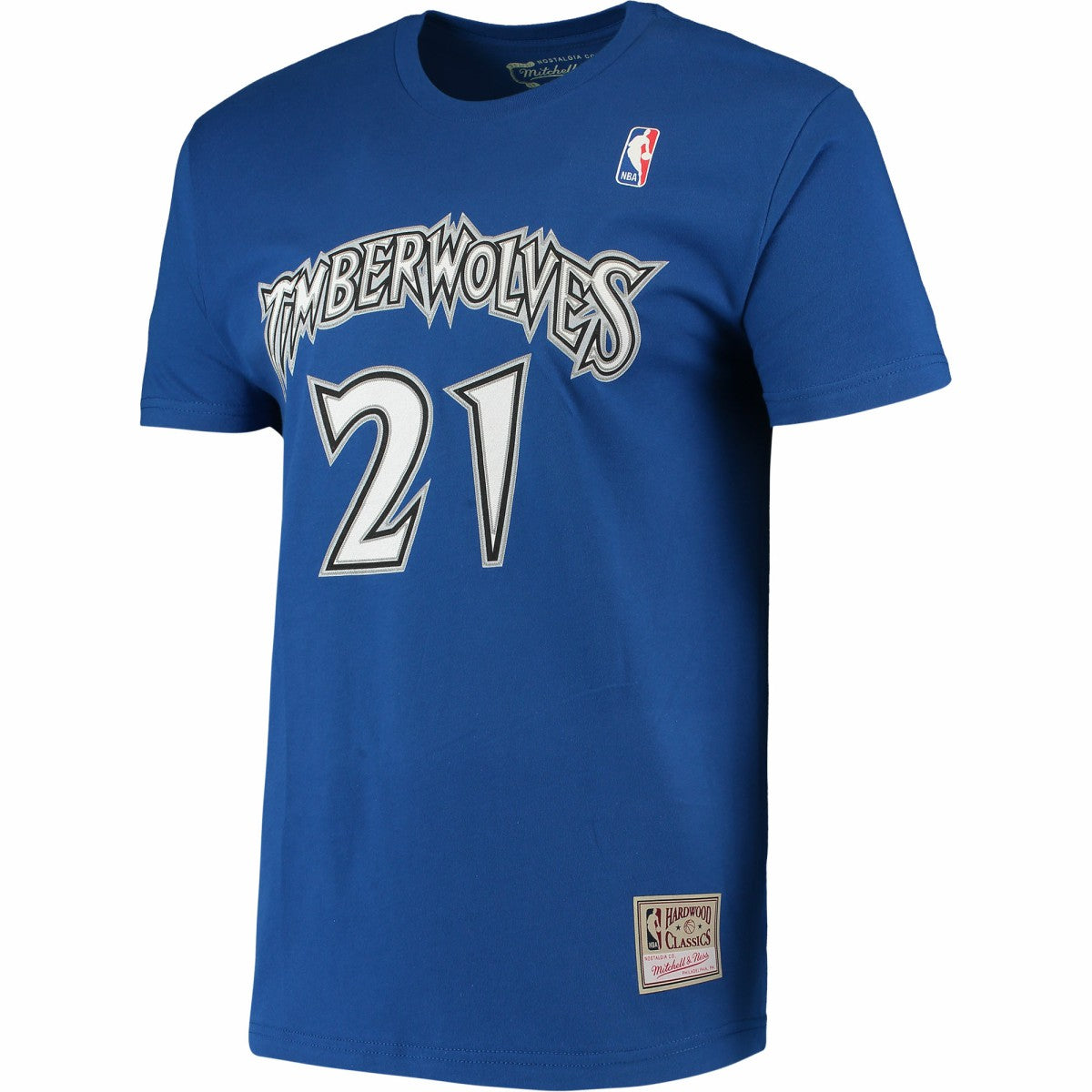 Kevin Garnett Minnesota Timberwolves Hardwood Classics Stitch Name & Number T-Shirt Blue - NBA