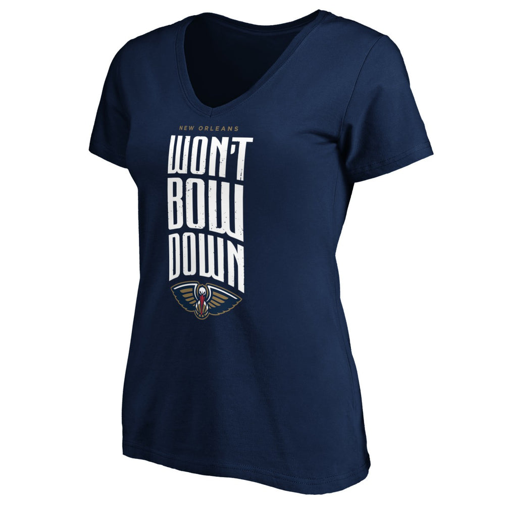 New Orleans Pelicans Women's Won't Bow Down V-Neck T-Shirt Navy - NBA