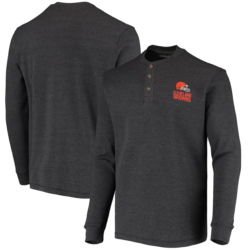 Cleveland Browns Dunbrooke Logo Maverick Thermal Henley Long Sleeve T-Shirt Charcoal | NFL