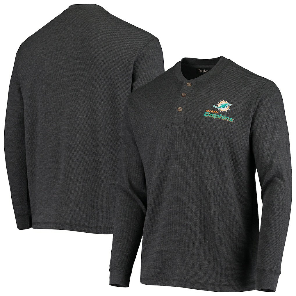 Miami Dolphins Dunbrooke Logo Maverick Thermal Henley Long Sleeve T-Shirt Charcoal | NFL