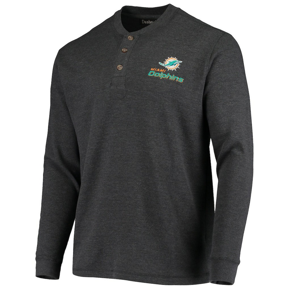 Miami Dolphins Dunbrooke Logo Maverick Thermal Henley Long Sleeve T-Shirt Charcoal | NFL