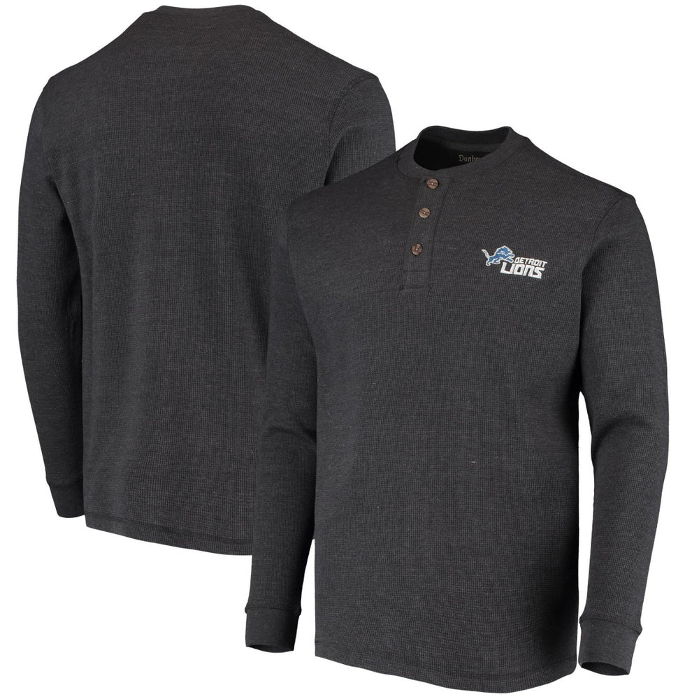 Detroit Lions Dunbrooke Logo Maverick Thermal Henley Long Sleeve T-Shirt Charcoal | NFL