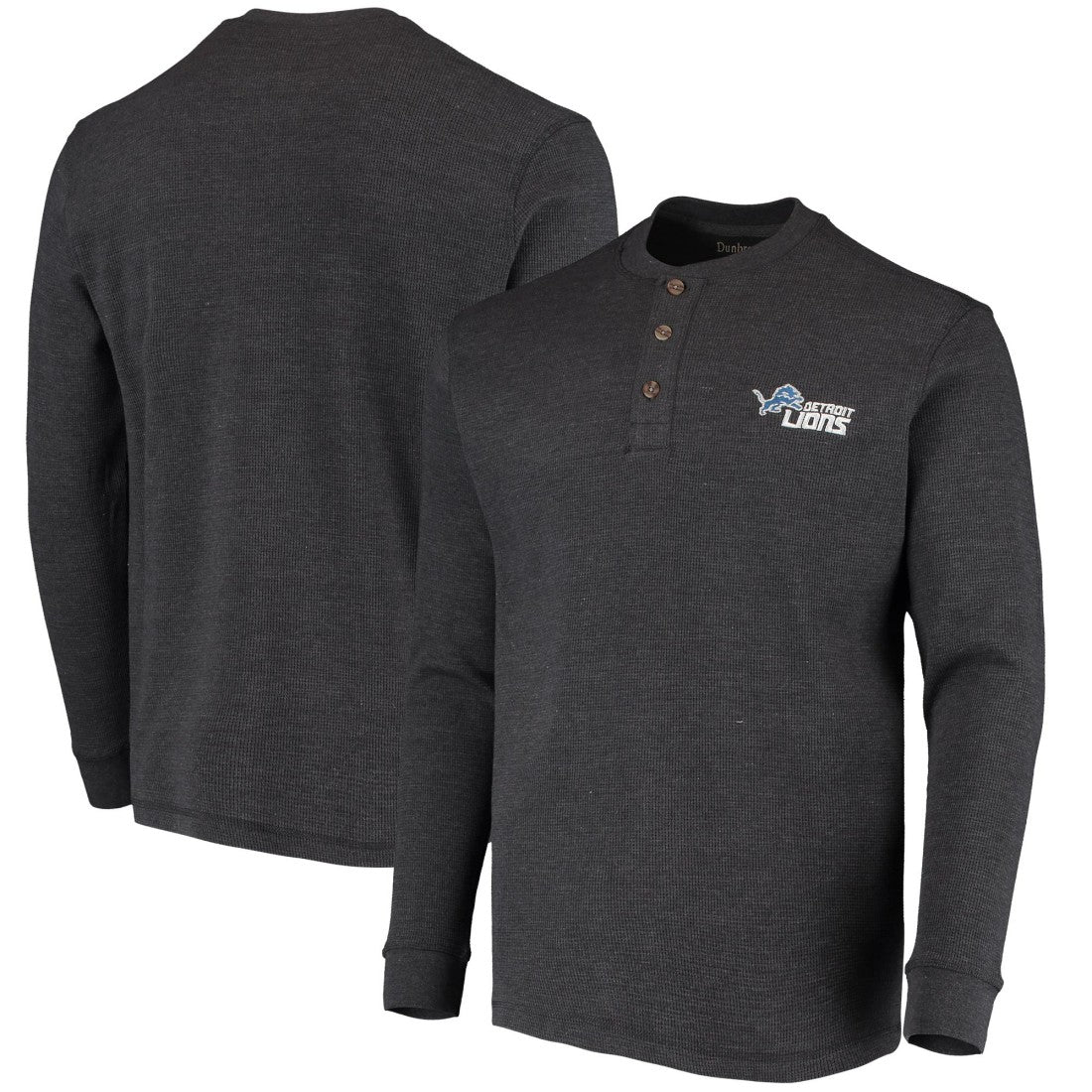 Detroit Lions Dunbrooke Logo Maverick Thermal Henley Long Sleeve T-Shirt Charcoal | NFL