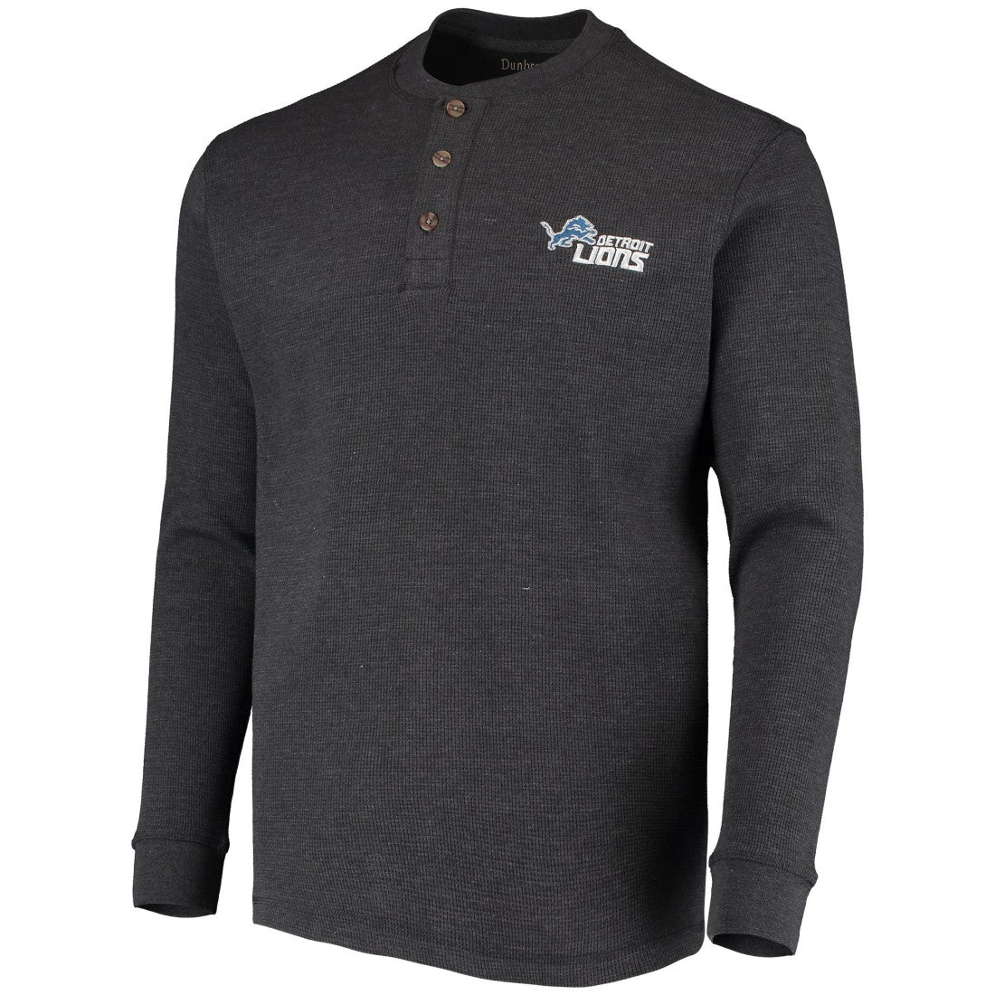 Detroit Lions Dunbrooke Logo Maverick Thermal Henley Long Sleeve T-Shirt Charcoal | NFL