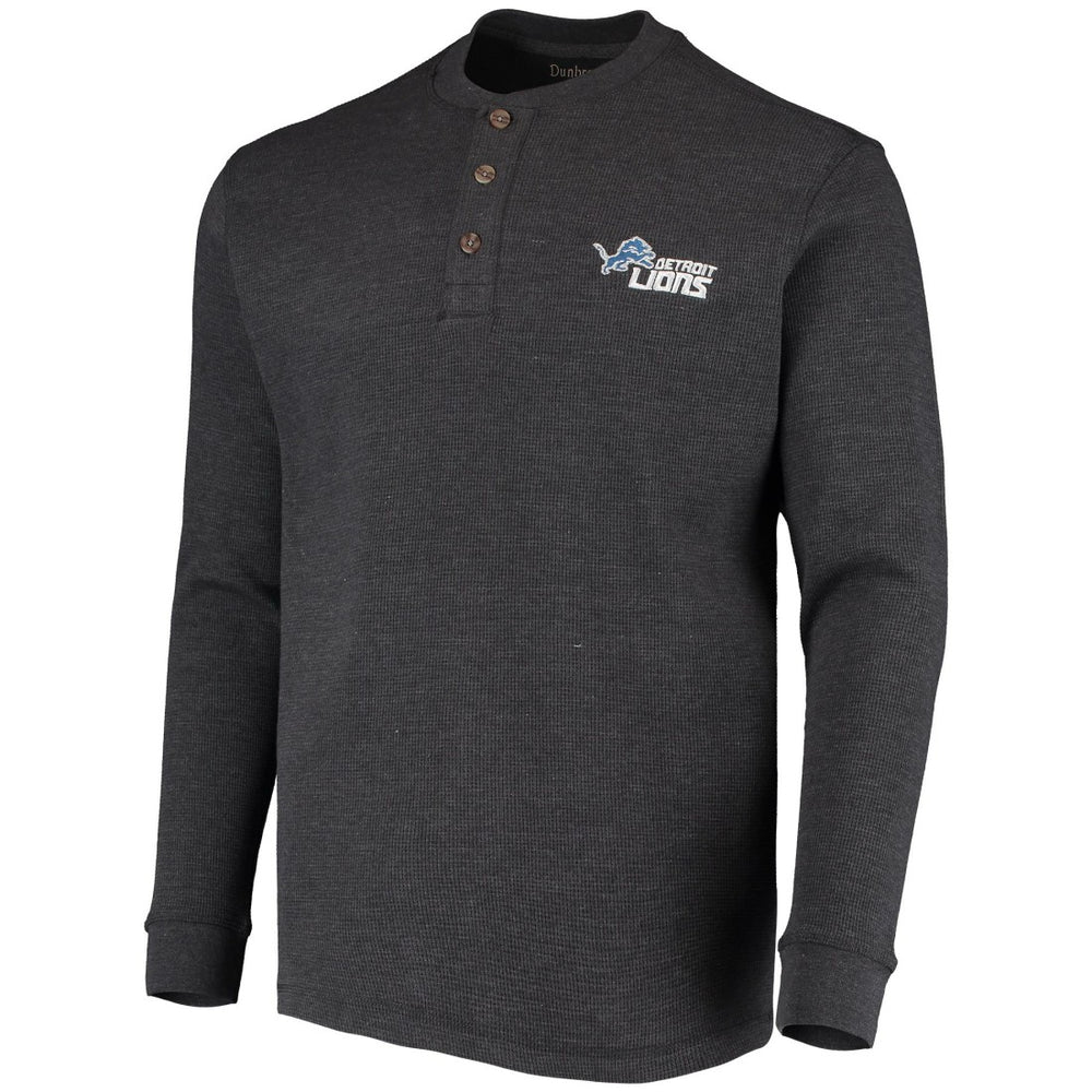 Detroit Lions Dunbrooke Logo Maverick Thermal Henley Long Sleeve T-Shirt Charcoal | NFL