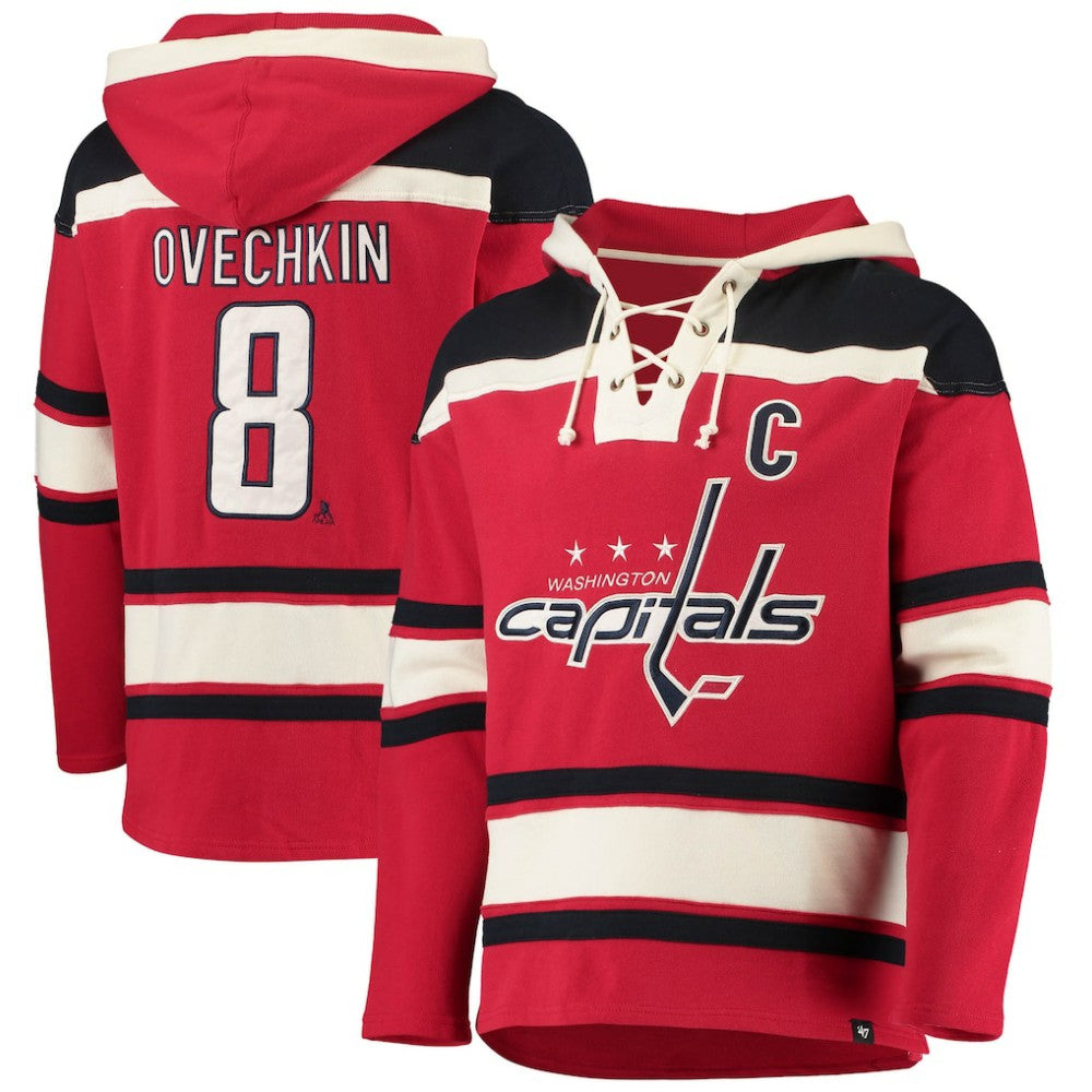 Alexander Ovechkin Washington Capitals '47 Player Name & Number Lacer Pullover Hoodie - Red - NHL
