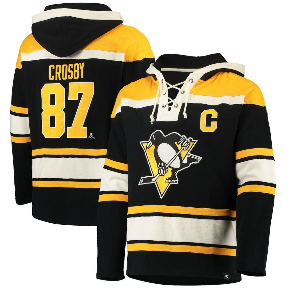 Sidney Crosby Pittsburgh Penguins '47 Player Name & Number Lacer Pullover Hoodie - Black - NHL