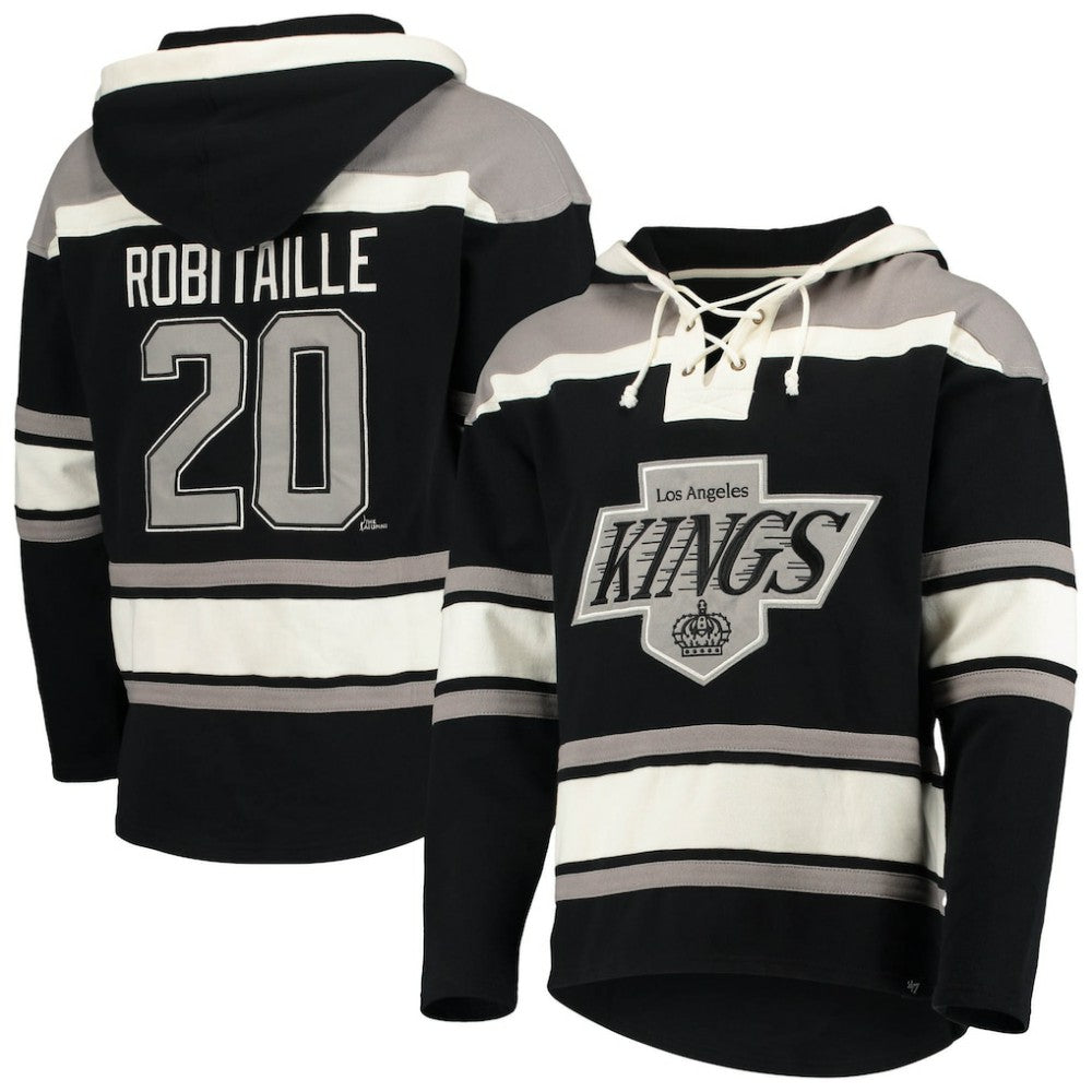 Luc Robitaille Los Angeles Kings '47 Retired Player Name & Number Lacer Pullover Hoodie - Black - NHL
