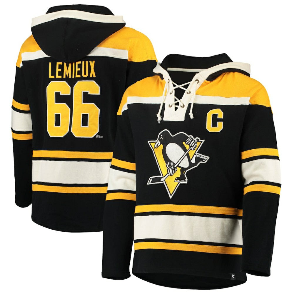 Mario Lemieux Pittsburgh Penguins '47 Retired Player Name & Number Lacer Pullover Hoodie - Black - NHL