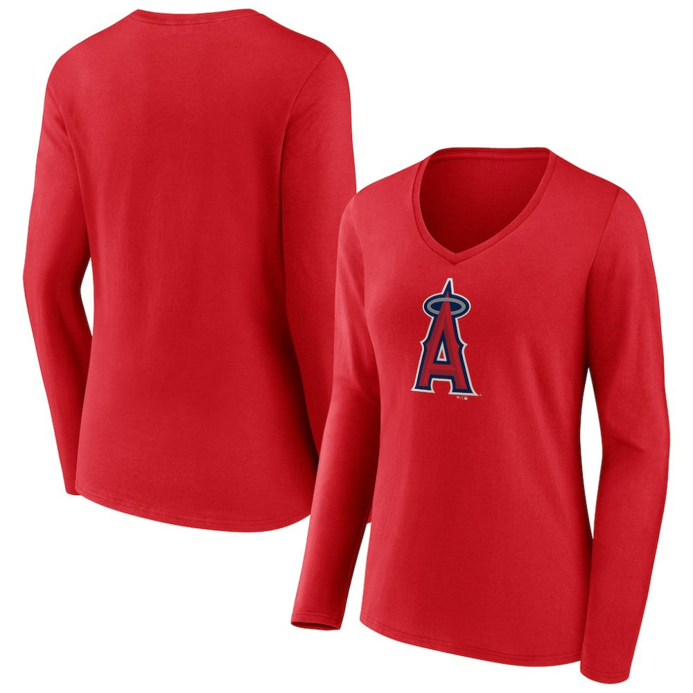 Los Angeles Angels Women's Official Logo Long Sleeve V-Neck T-Shirt - MLB
