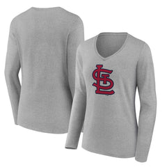 St. Louis Cardinals Women's Core Official Logo Long Sleeve V-Neck T-Shirt - MLB