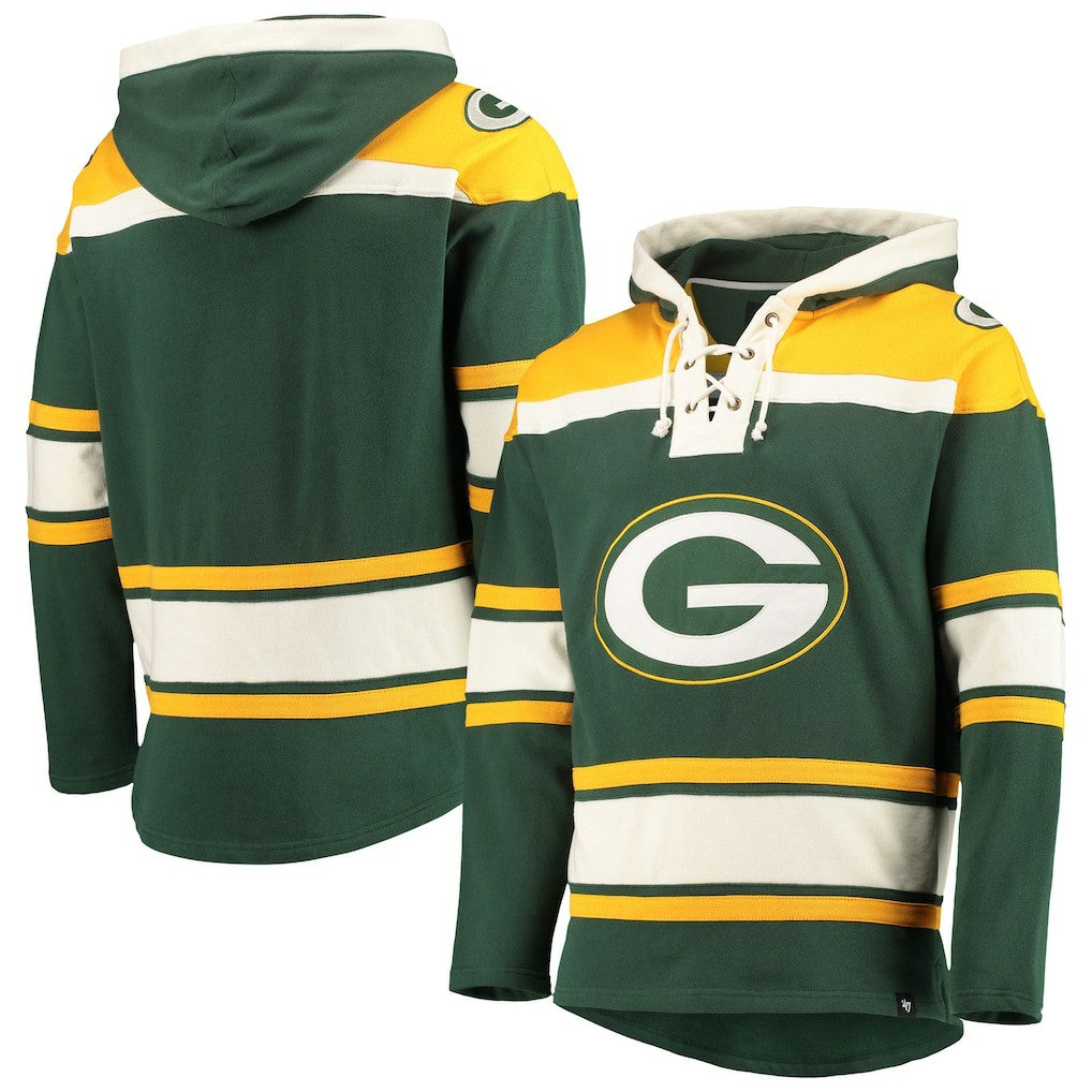 Green Bay Packers '47 Lacer V-Neck Pullover Hoodie Green/Gold | 47 brand