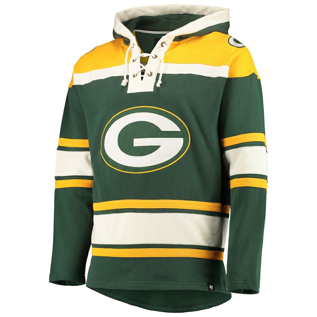 Green Bay Packers '47 Lacer V-Neck Pullover Hoodie Green/Gold | 47 brand