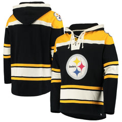 Pittsburgh Steelers '47 Lacer V-Neck Pullover Hoodie Black/Gold | 47 brand