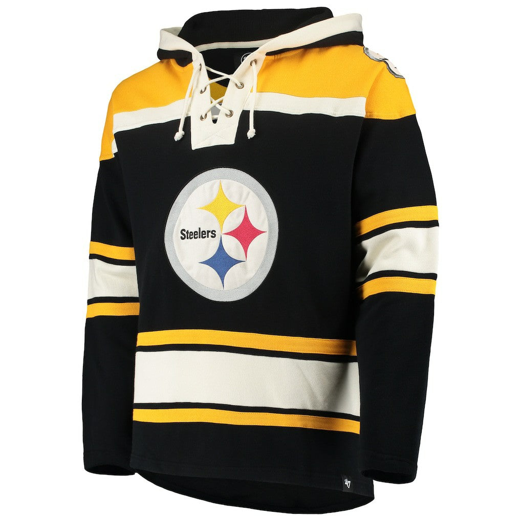 Pittsburgh Steelers '47 Lacer V-Neck Pullover Hoodie Black/Gold | 47 brand