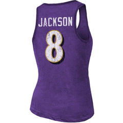Lamar Jackson Baltimore Ravens Majestic Threads Women's Name & Number Tri-Blend Tank Top Heathered Purple | NFL