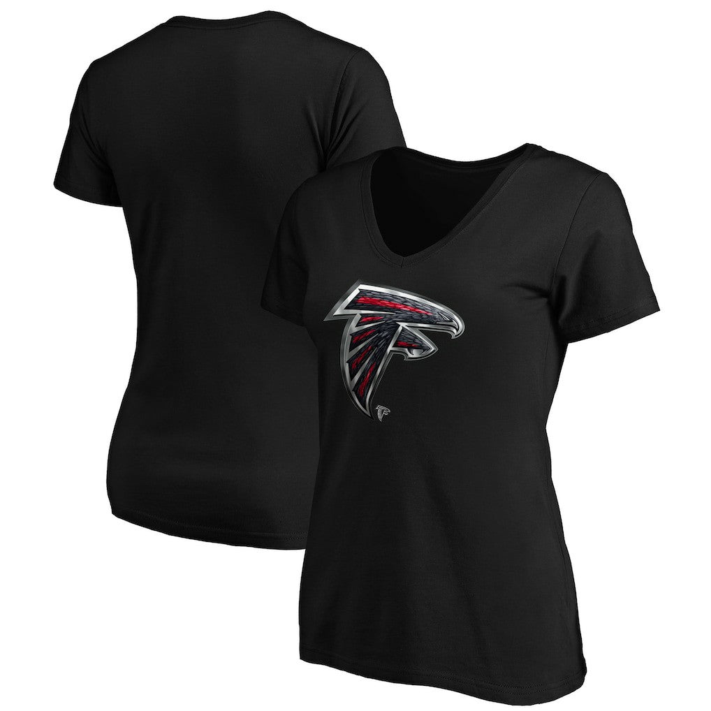 Atlanta Falcons Women's Midnight Mascot Logo V-Neck T-Shirt Black | NFL