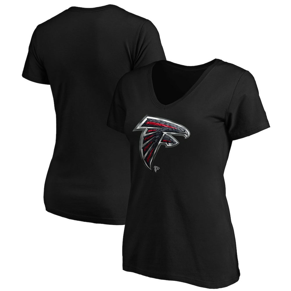 Atlanta Falcons Women's Midnight Mascot Logo V-Neck T-Shirt Black | NFL