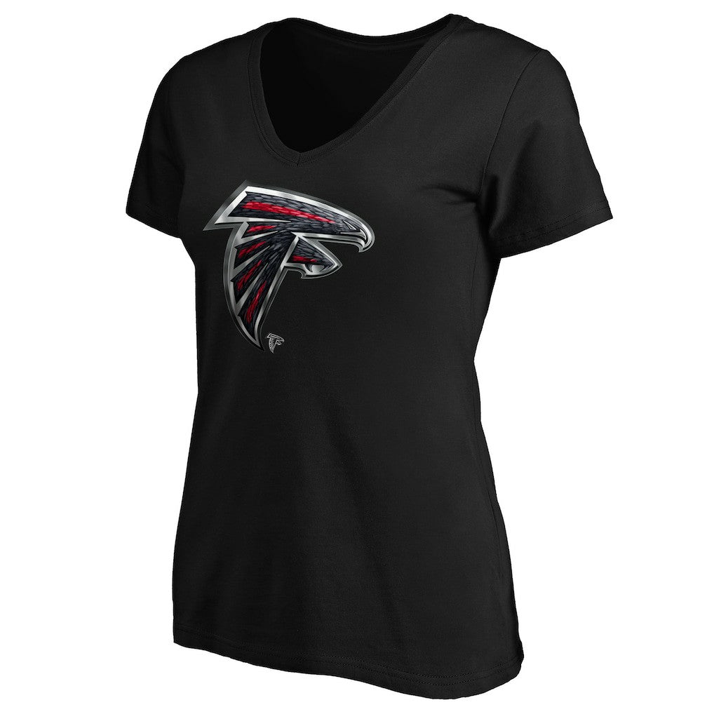 Atlanta Falcons Women's Midnight Mascot Logo V-Neck T-Shirt Black | NFL