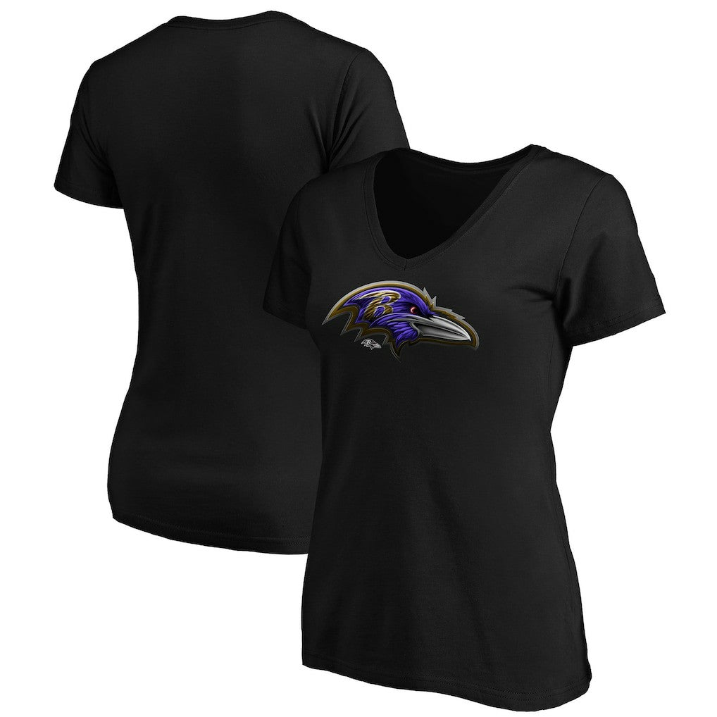 Baltimore Ravens Women's Midnight Mascot Logo V-Neck T-Shirt Black | NFL