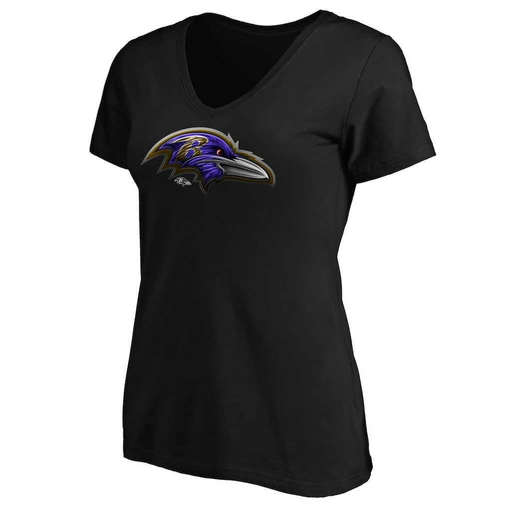 Baltimore Ravens Women's Midnight Mascot Logo V-Neck T-Shirt Black | NFL