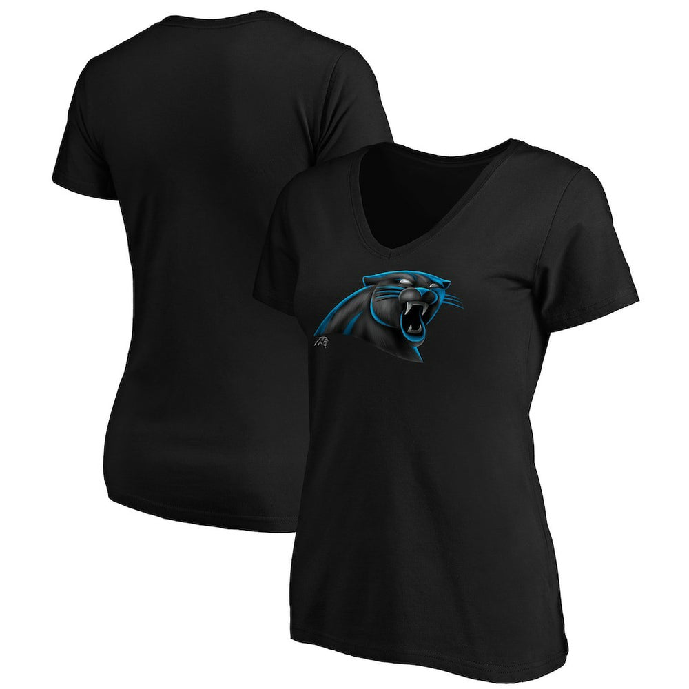 Carolina Panthers Women's Midnight Mascot Logo V-Neck T-Shirt Black | NFL