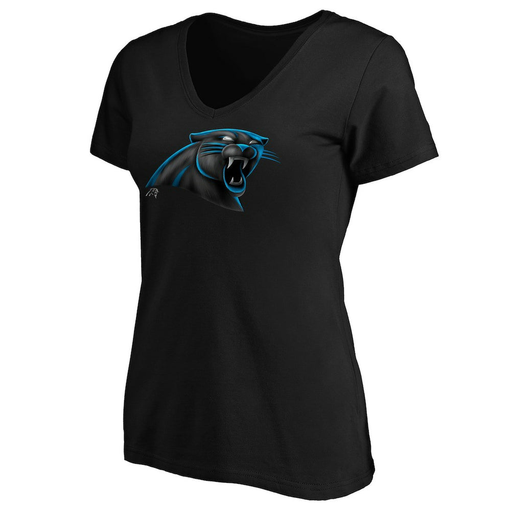 Carolina Panthers Women's Midnight Mascot Logo V-Neck T-Shirt Black | NFL