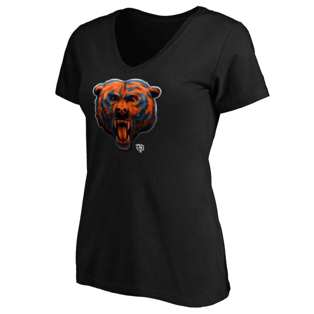 Chicago Bears Women's Midnight Mascot Logo V-Neck T-Shirt Black | NFL