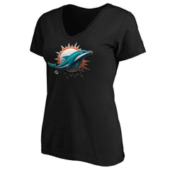 Miami Dolphins Women's Midnight Mascot Logo V-Neck T-Shirt Black | NFL