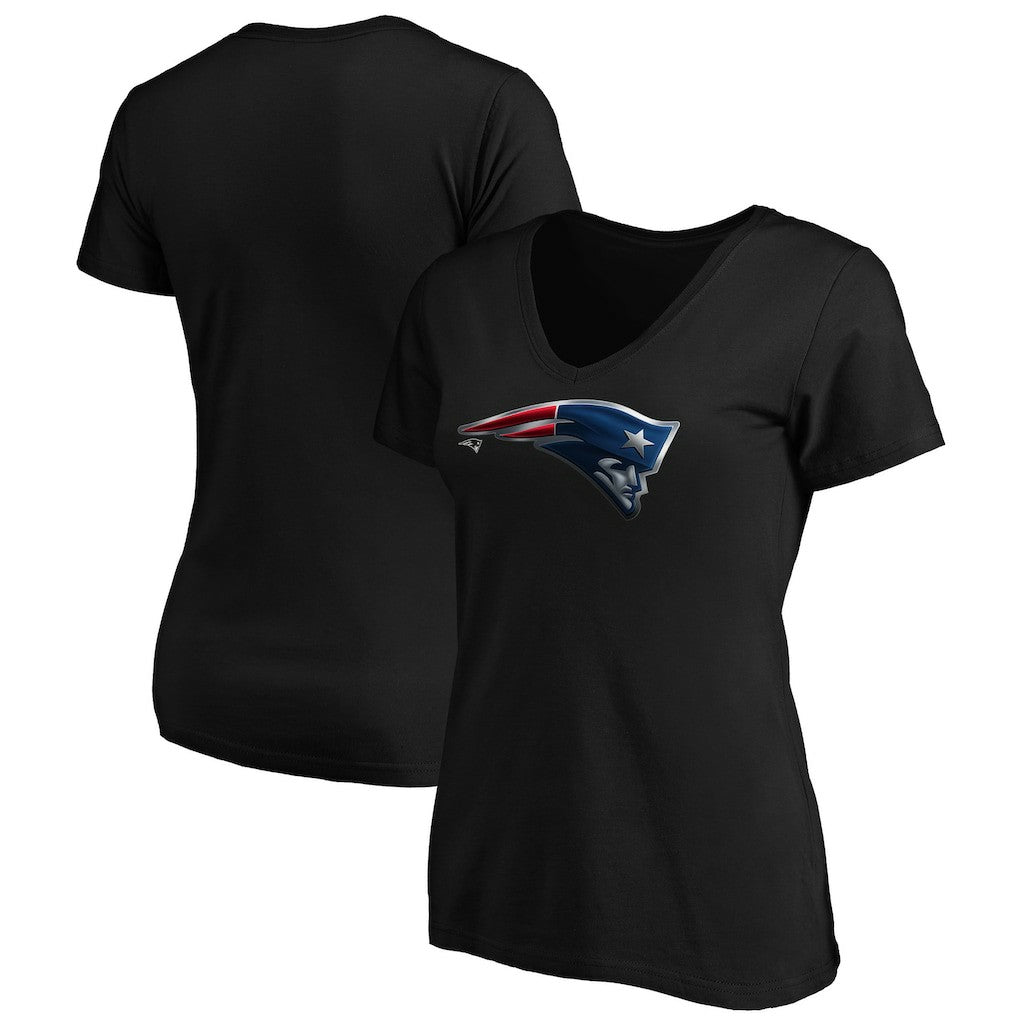 New England Patriots Women's Midnight Mascot Logo V-Neck T-Shirt Black | NFL