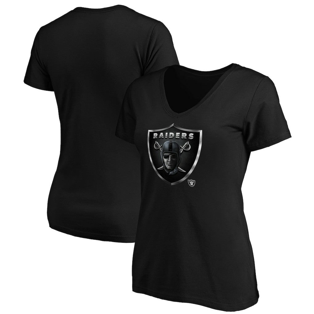 Las Vegas Raiders Women's Midnight Mascot Logo V-Neck T-Shirt Black | NFL