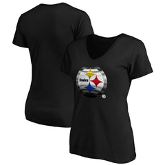 Pittsburgh Steelers Women's Midnight Mascot Logo V-Neck T-Shirt Black | NFL