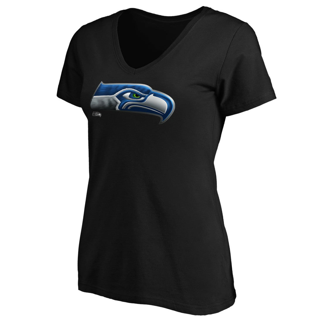 Seattle Seahawks Women's Midnight Mascot Logo V-Neck T-Shirt Black | NFL