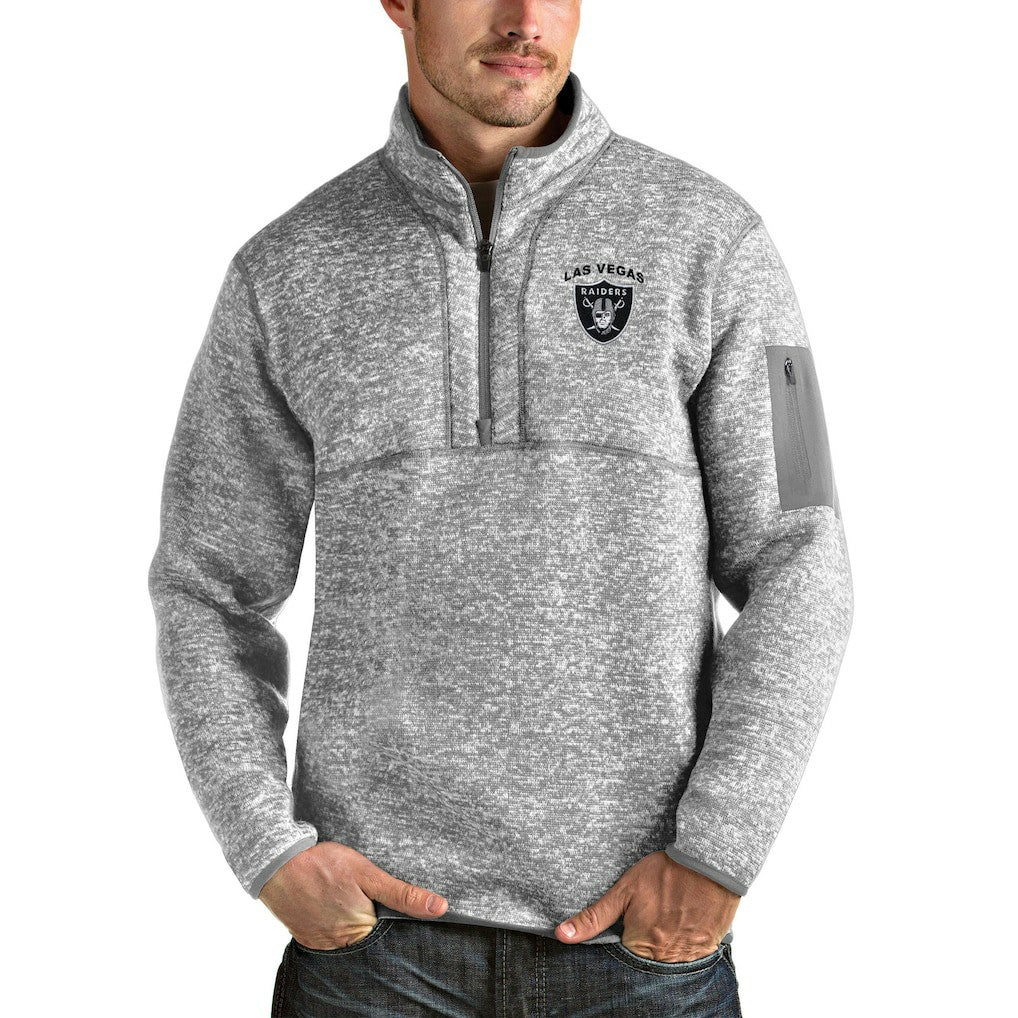 Las Vegas Raiders Antigua Fortune Quarter-Zip Pullover Jacket Heather Gray | NFL