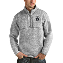 Las Vegas Raiders Antigua Fortune Quarter-Zip Pullover Jacket Heather Gray | NFL
