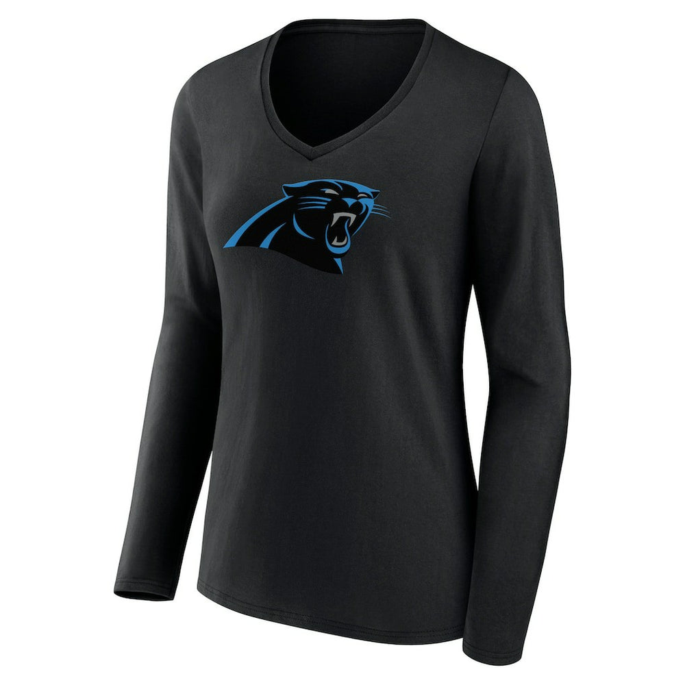 Carolina Panthers Women's Primary Team Logo Long Sleeve V-Neck T-Shirt Black | NFL