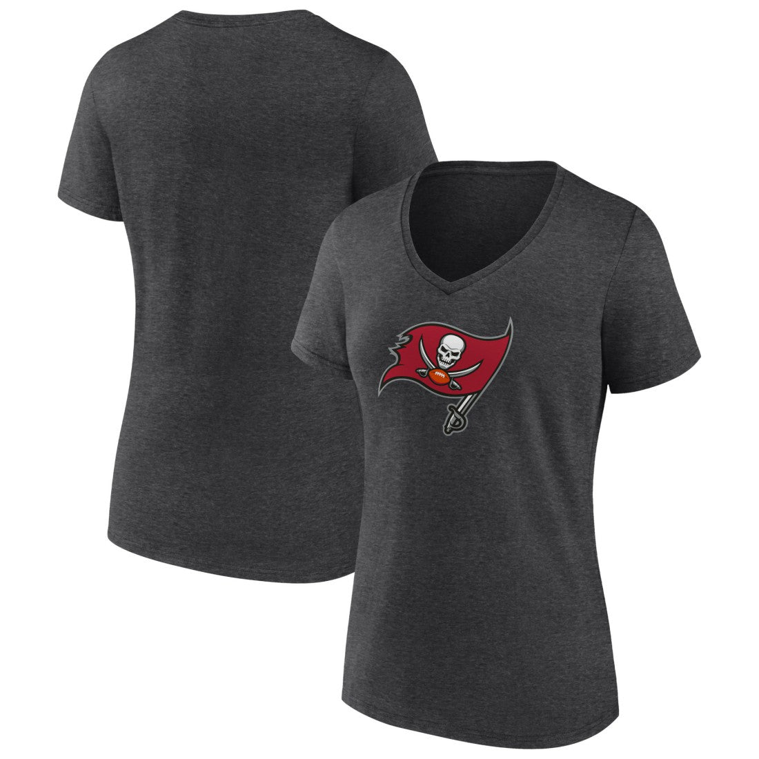Tampa Bay Buccaneers Women's Primary Team Logo V-Neck T-Shirt Charcoal | NFL