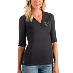 St. Louis Blues Antigua Women's Accolade 3/4 Sleeve V-Neck Top - Charcoal - NHL