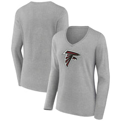 Atlanta Falcons Women's Primary Team Logo Long Sleeve V-Neck T-Shirt Heather Gray | NFL