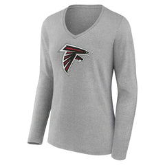 Atlanta Falcons Women's Primary Team Logo Long Sleeve V-Neck T-Shirt Heather Gray | NFL