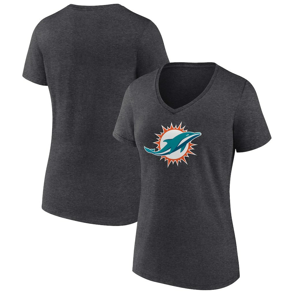 Miami Dolphins Women's Primary Team Logo V-Neck T-Shirt Charcoal | NFL